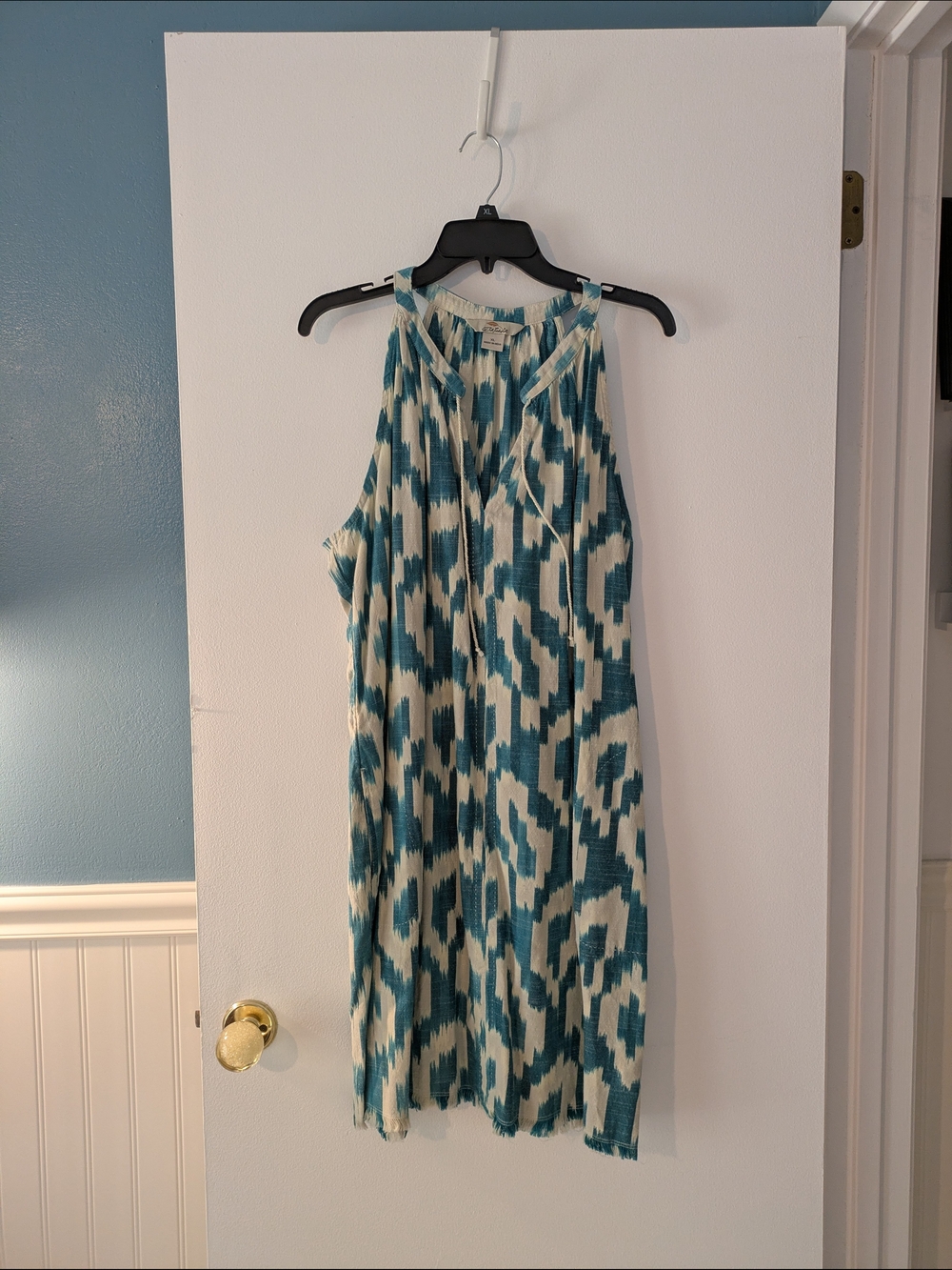Sleeveless Teal and White Midi Dress